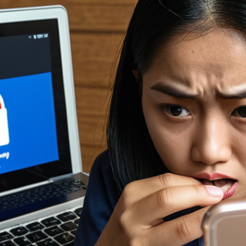 **

Prompt: A worried Malaysian looking at a phishing email on their phone, with a fake bank logo. Focus on the urgency and deceptive nature of the email. Include a padlock icon to symbolize online security.

**