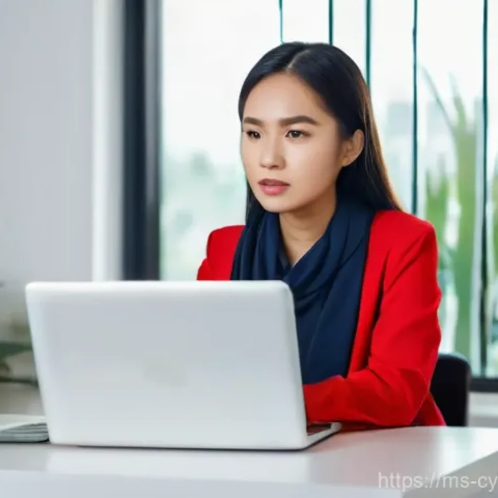 사이버 보안 규정 준수 실패 사례 연구 - **Prompt:** A young Malaysian professional, dressed in smart casual attire (e.g., a modest blouse an...