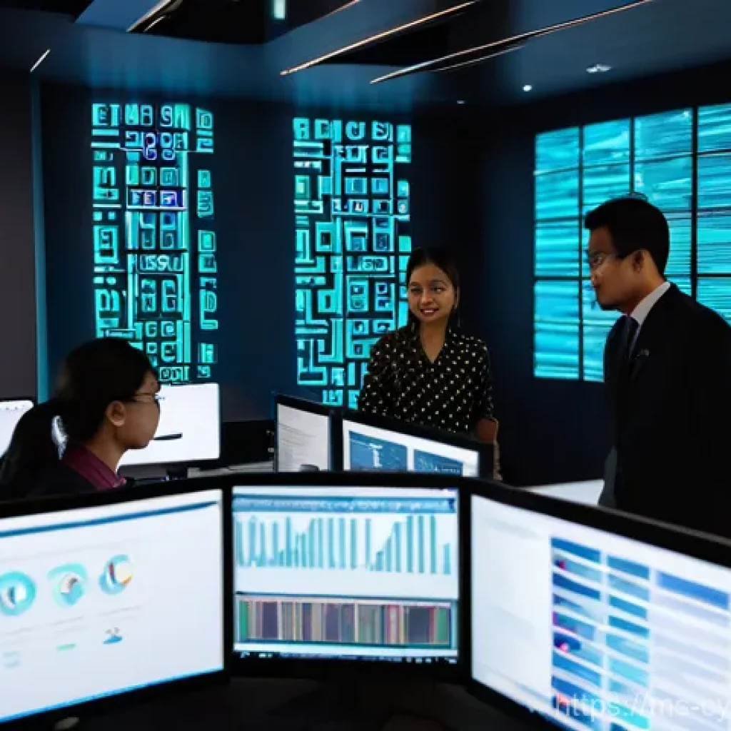 ISO 27001 인증을 위한 사이버 보안 규정 준수 - "A bustling, modern office in Kuala Lumpur, showcasing a diverse team of Malaysian professionals (me...