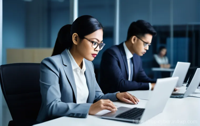 사이버 보안 규정 준수와 기업의 책임 - **Prompt:** "A diverse group of Malaysian office professionals, including men and women in modern bu...