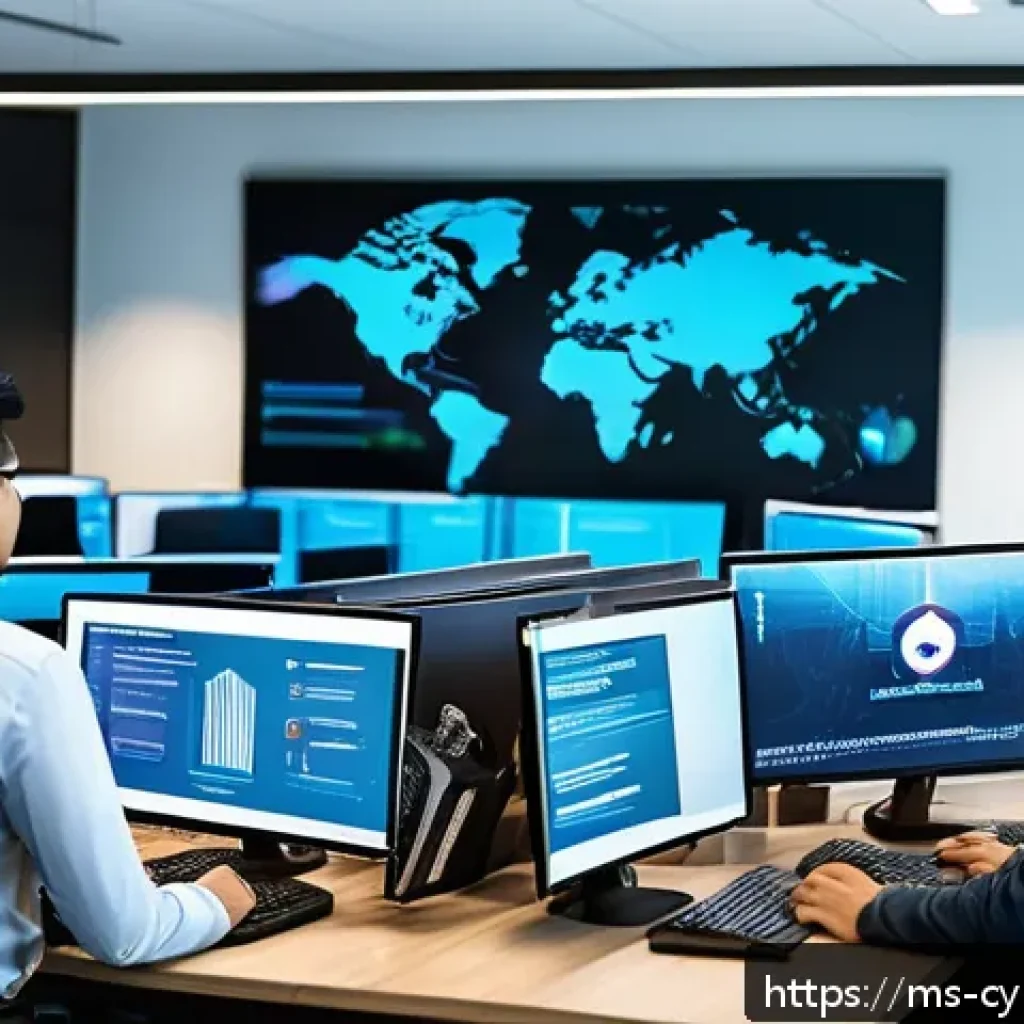 사이버 보안 규정 준수의 국제적 기준 - A modern Malaysian office environment with diverse employees engaged in cybersecurity training; a la...