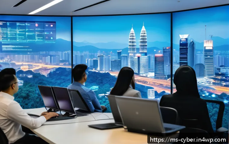 사이버 보안 규정 준수의 글로벌 동향 - A modern Malaysian corporate office scene showing diverse professionals attending a cybersecurity aw...