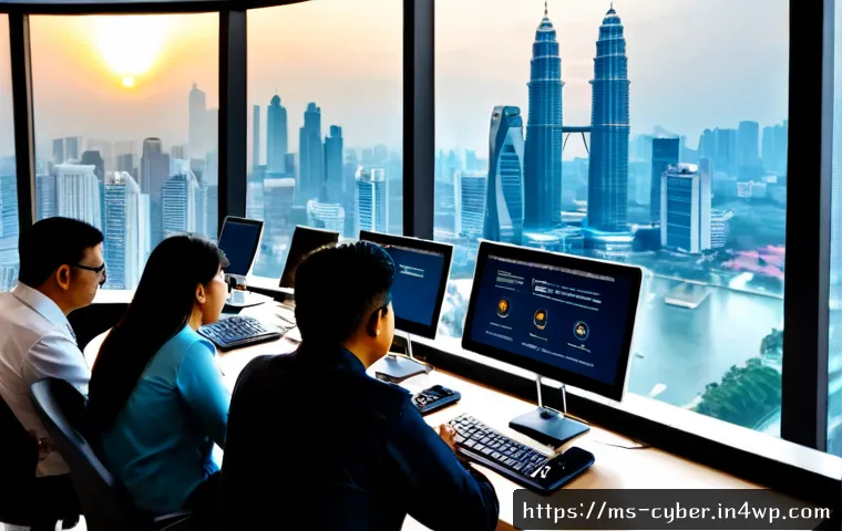 Home 17 사이버 보안 규정 준수 정책의 추진 방향 - Photorealistic Malaysian cybersecurity compliance meeting in a modern Kuala Lumpur office, diverse M...
